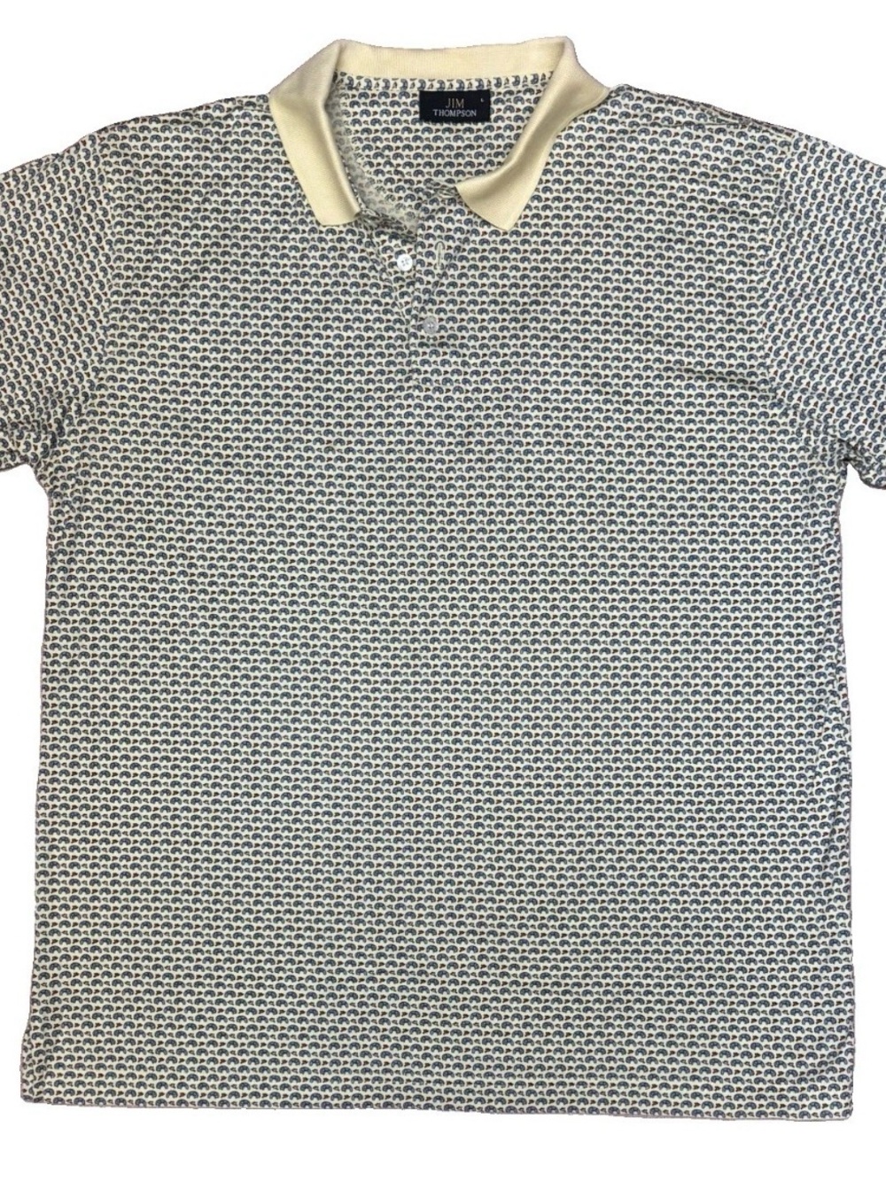 Jim Thompson Men's Blue Elephant Patterned Polo with Cream Contrast Collar